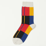 RoToTo 4 Panel Crew Sock - Light Grey/Yellow/Dark Blue