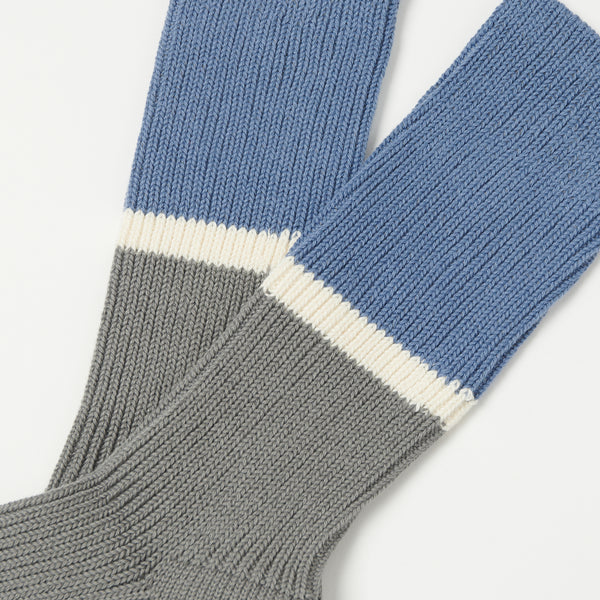 RoToTo Bicolor Ribbed Crew Socks - Light Blue/Dark Grey