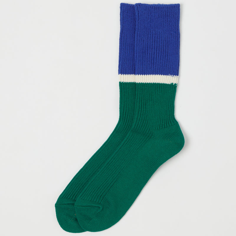 RoToTo Bicolor Ribbed Crew Socks - Blue/Green