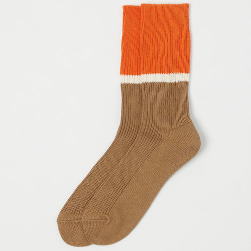RoToTo Bicolor Ribbed Crew Sock - Orange/Brown