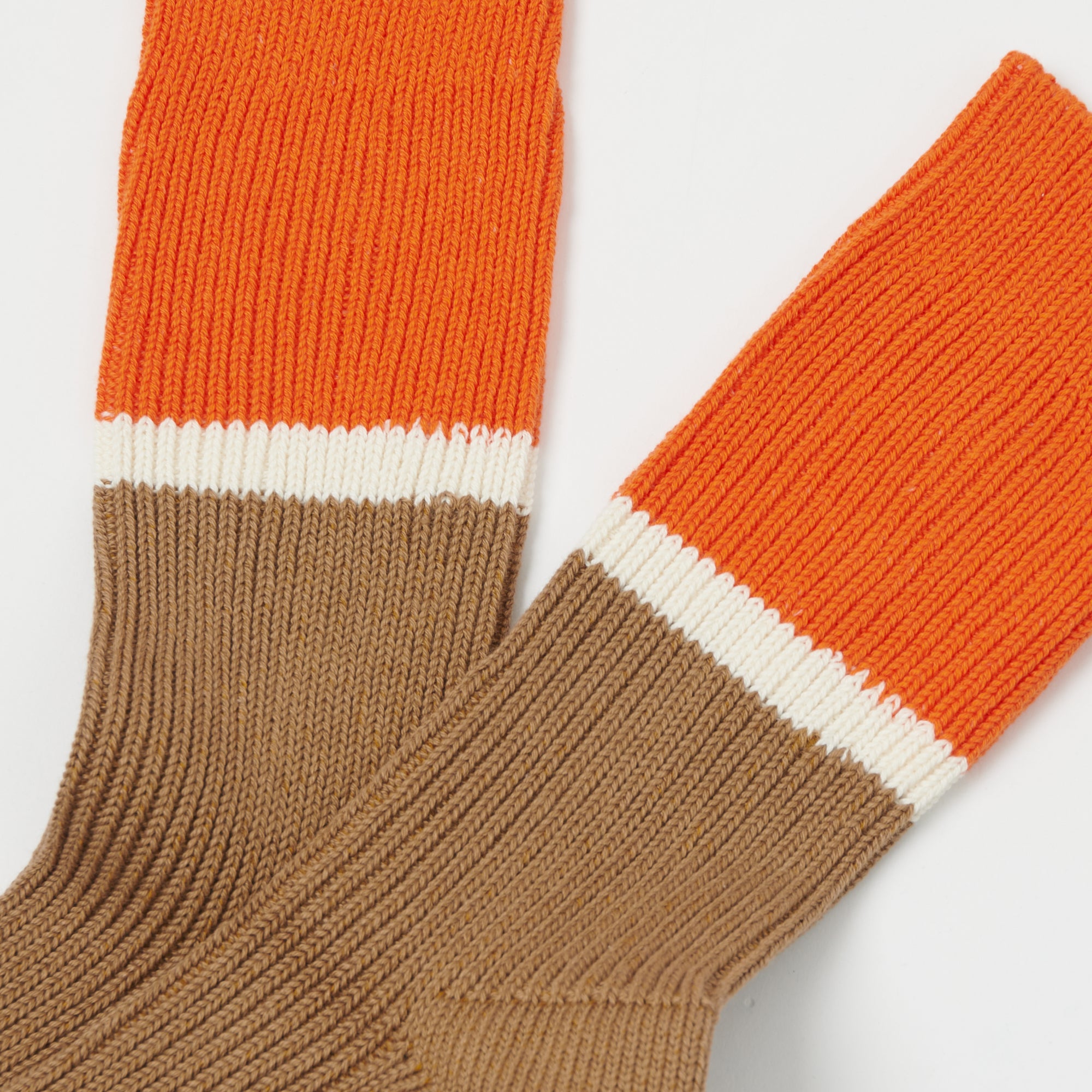 RoToTo Bicolor Ribbed Crew Sock - Orange/Brown