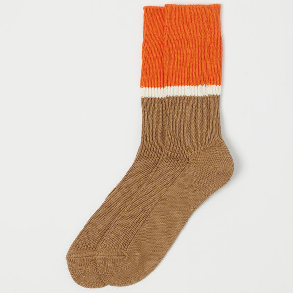 RoToTo Bicolor Ribbed Crew Socks - Orange/Brown