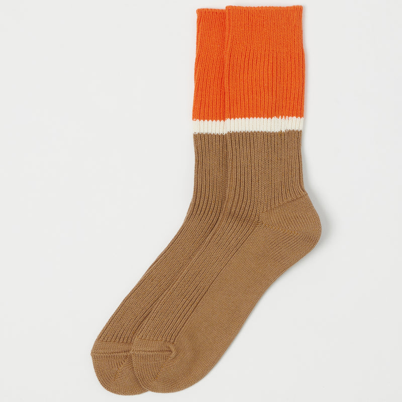 RoToTo Bicolor Ribbed Crew Socks - Orange/Brown