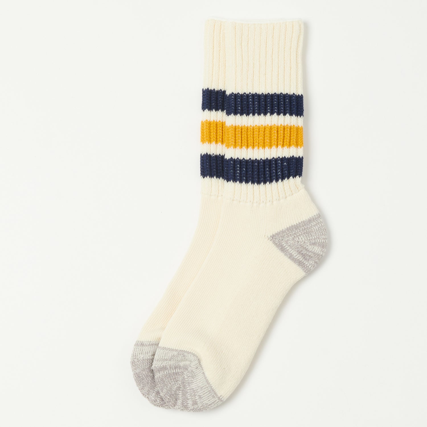 RoToTo Coarse Ribbed Oldschool Crew Sock - Navy/Yellow