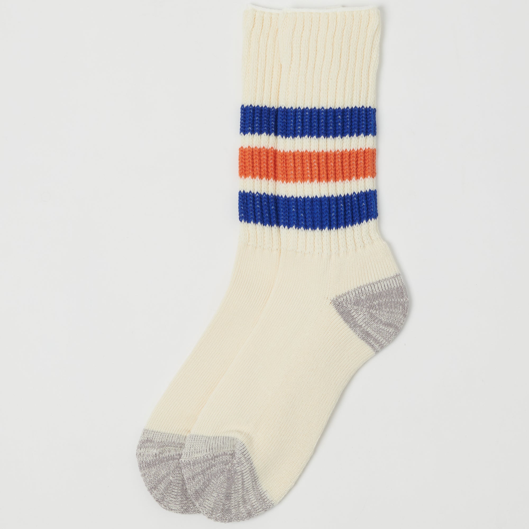 RoToTo Coarse Ribbed Oldschool Crew Sock - Blue/Orange