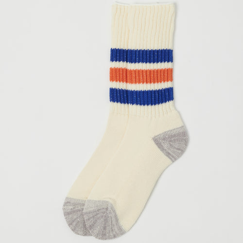 RoToTo Coarse Ribbed Oldschool Crew Sock - Blue/Orange