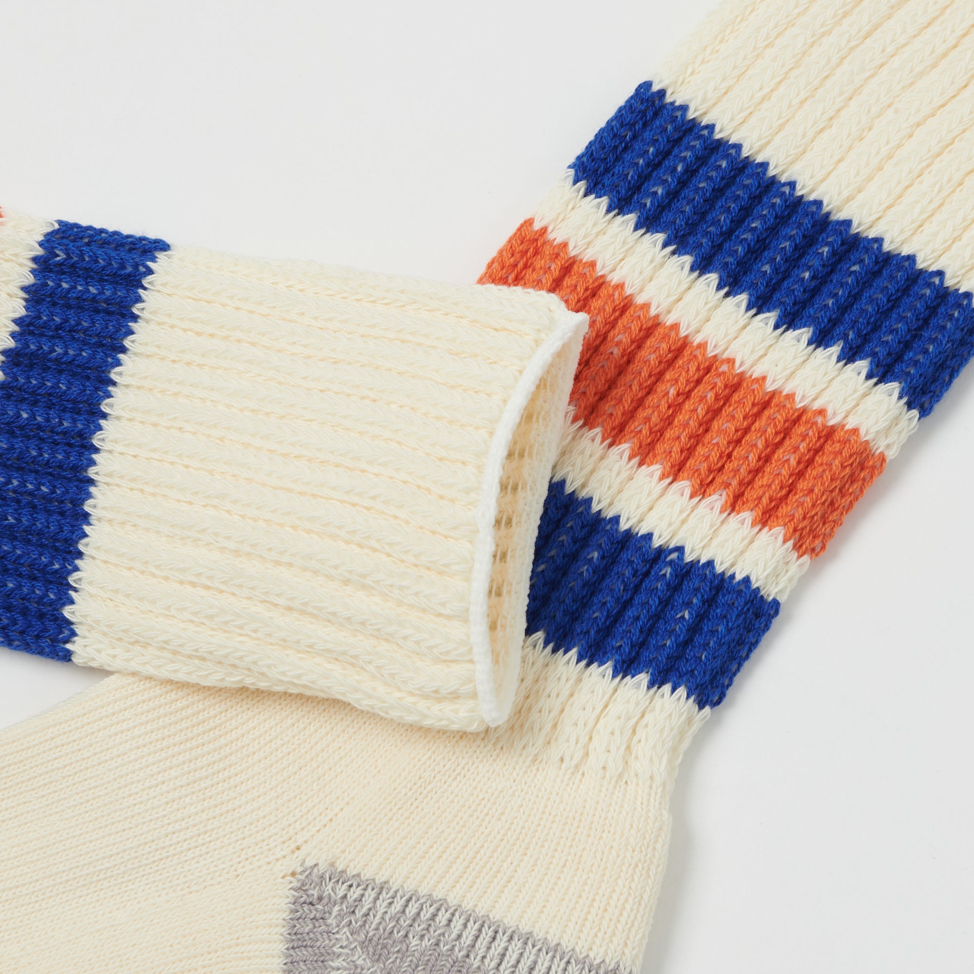 RoToTo Coarse Ribbed Oldschool Crew Sock - Blue/Orange