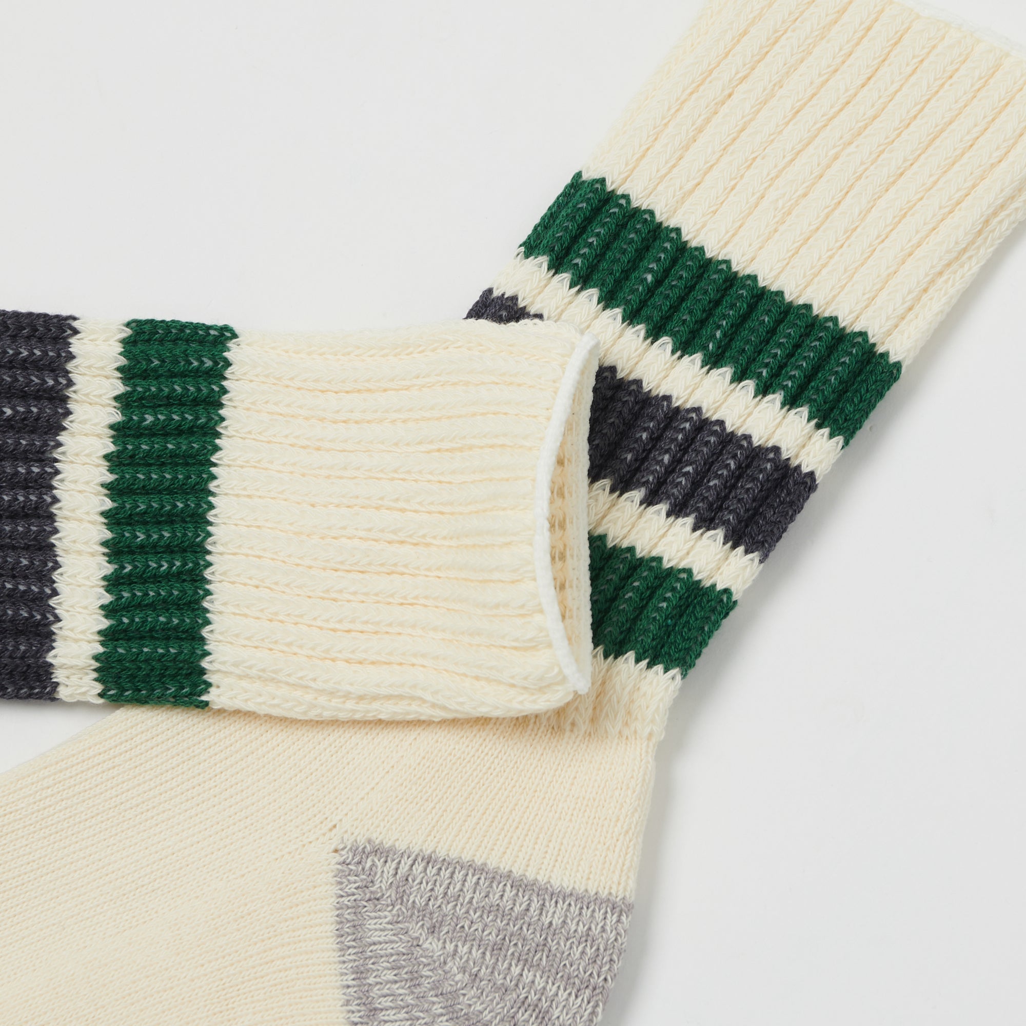 RoToTo Coarse Ribbed Oldschool Crew Sock - Green/Charcoal