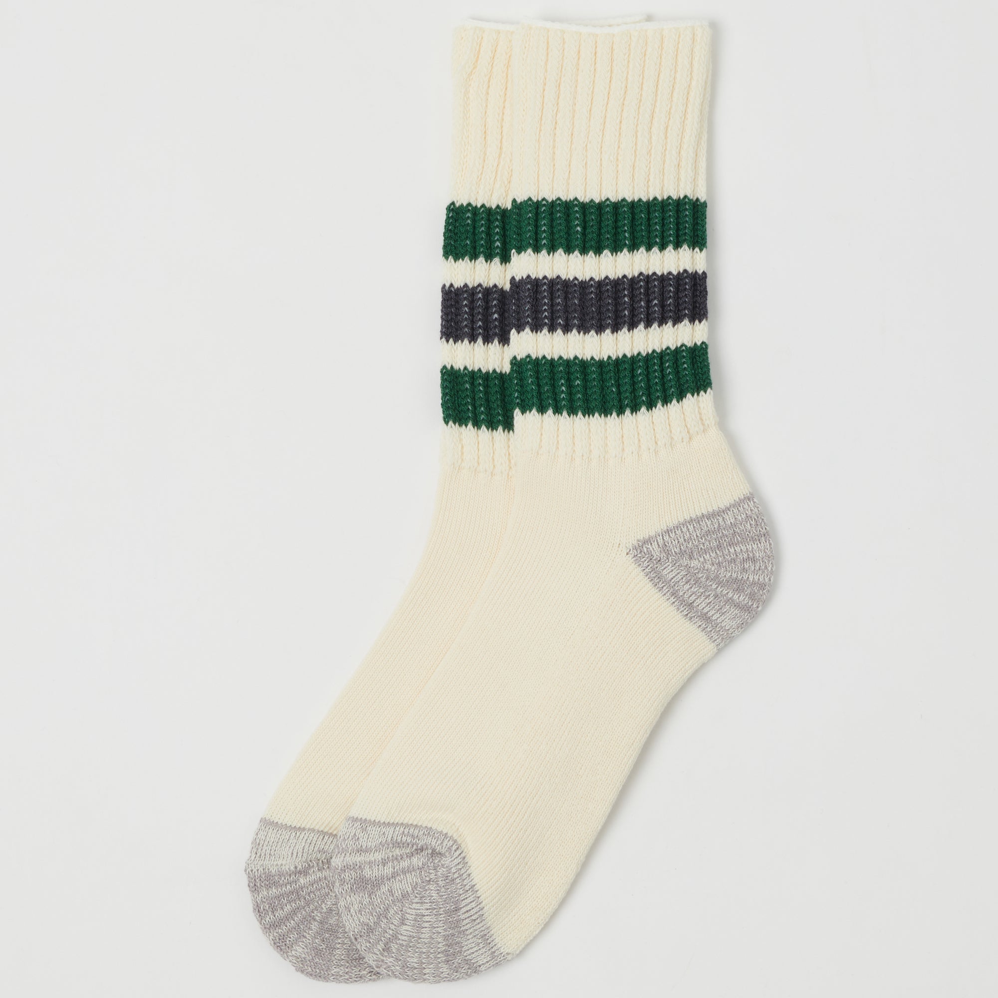 RoToTo Coarse Ribbed Oldschool Crew Sock - Green/Charcoal
