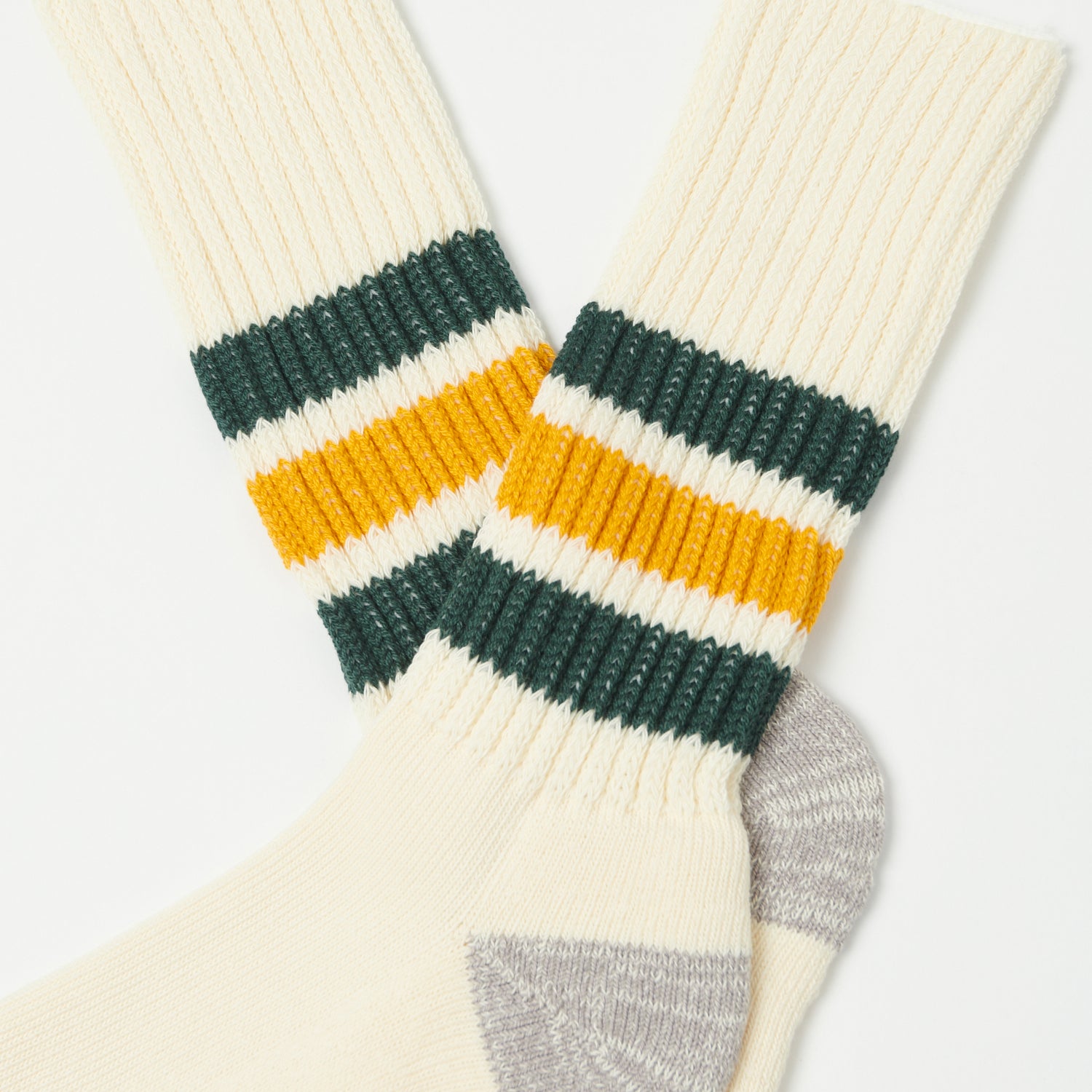 RoToTo Coarse Ribbed Oldschool Crew Sock - Dark Green/Yellow