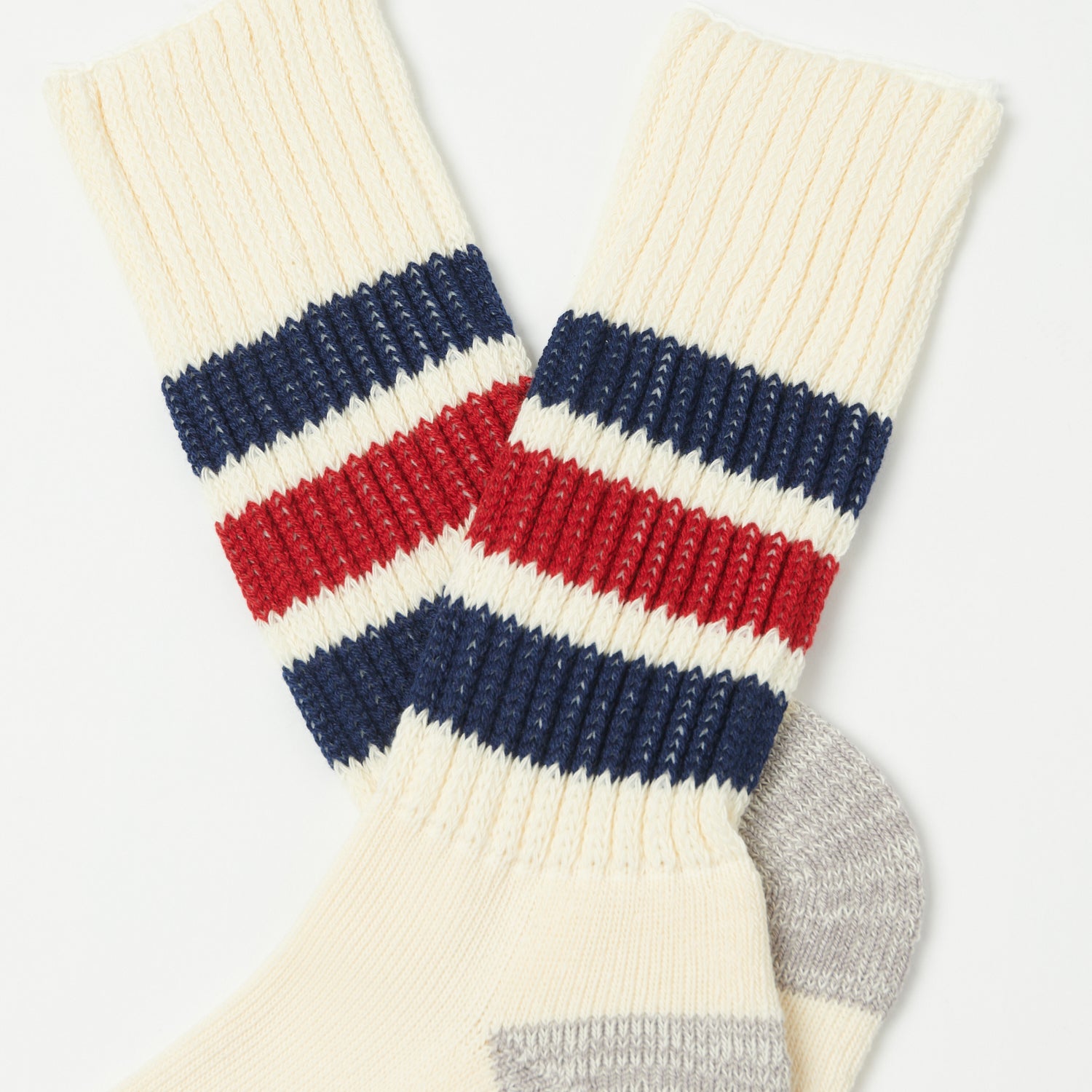 RoToTo Coarse Ribbed Oldschool Crew Sock - Navy/Dark Red