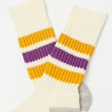 RoToTo Coarse Ribbed Oldschool Crew Sock - Yellow/Purple
