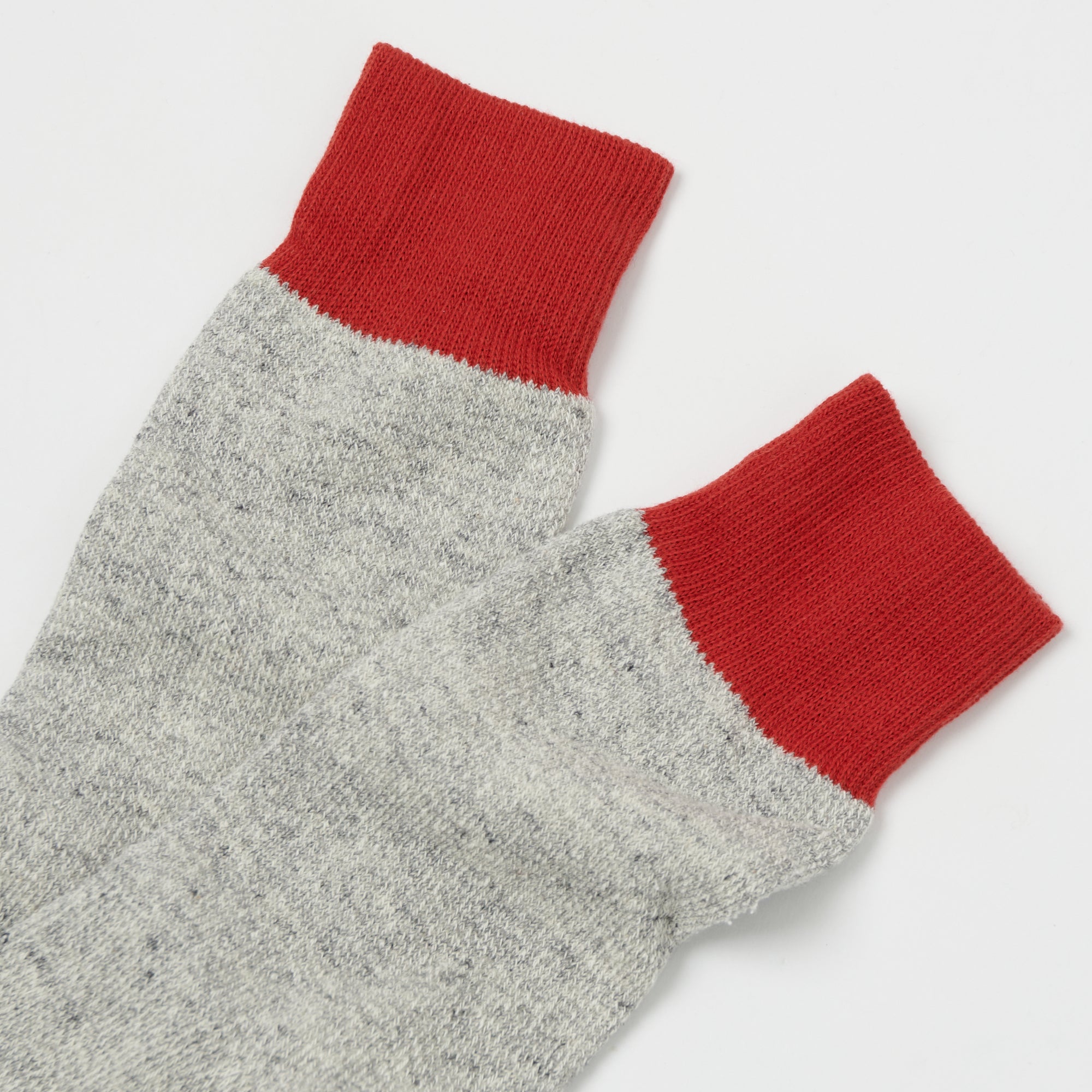 RoToTo Silk & Cotton Double Face Crew Sock - Red/Light Grey