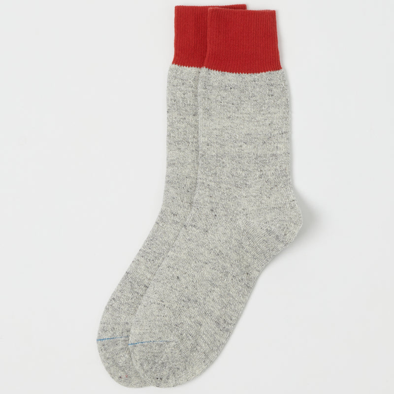RoToTo Double 'Silk & Cotton' Face Crew Sock - Red/Light Grey