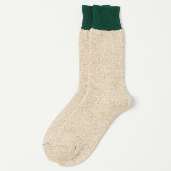 RoToTo Double Face Crew Sock - Green/Medium Beige