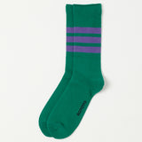 RoToTo Fine Pile Striped Crew Socks - Green/Purple