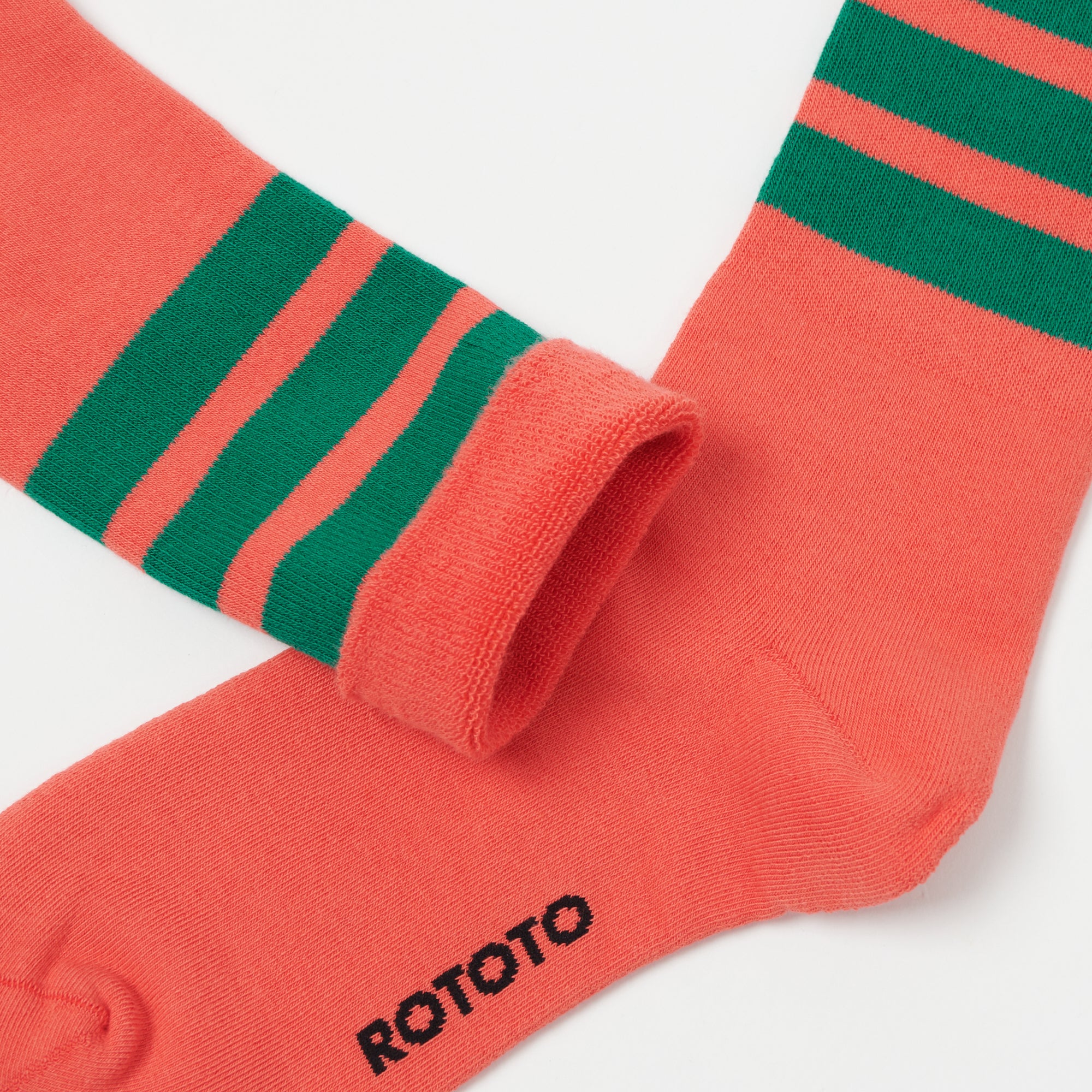 RoToTo Fine Pile Striped Crew Sock - Poppy/Green