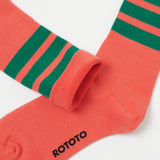 RoToTo Fine Pile Striped Crew Socks - Poppy/Green