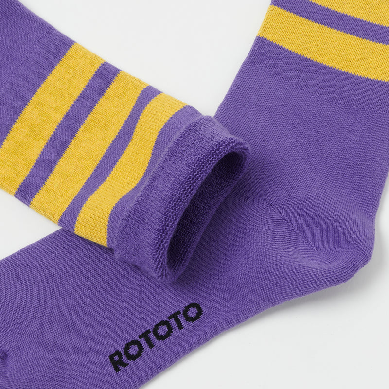 RoToTo Fine Pile Striped Crew Socks - Purple/Yellow
