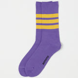 RoToTo Fine Pile Striped Crew Socks - Purple/Yellow