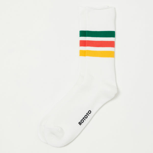 RoToTo Fine Pile Striped Crew Socks - White
