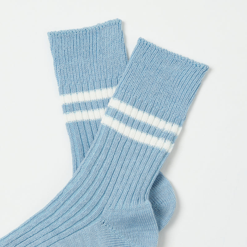 RoToTo Hemp Organic Cotton Stripe Socks - Morning Blue/White