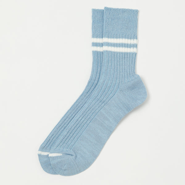 RoToTo Hemp Organic Cotton Stripe Sock - Morning Blue/White