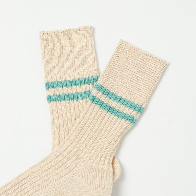 RoToTo Hemp Organic Cotton Stripe Socks - White Sand/Turquoise