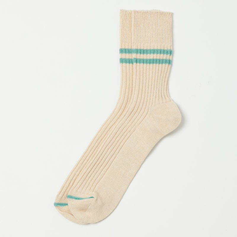 RoToTo Hemp Organic Cotton Stripe Socks - White Sand/Turquoise