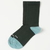 RoToTo 'Merino Wool' Hybrid Crew Socks - Dark Green/Light Blue