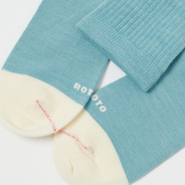 RoToTo 'Merino Wool' Hybrid Crew Socks - L.Blue/White