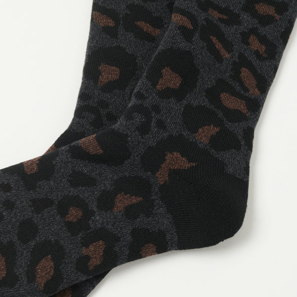 RoToTo Pile Leopard Crew Sock - Charcoal