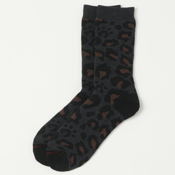 RoToTo Pile Leopard Crew Sock - Charcoal