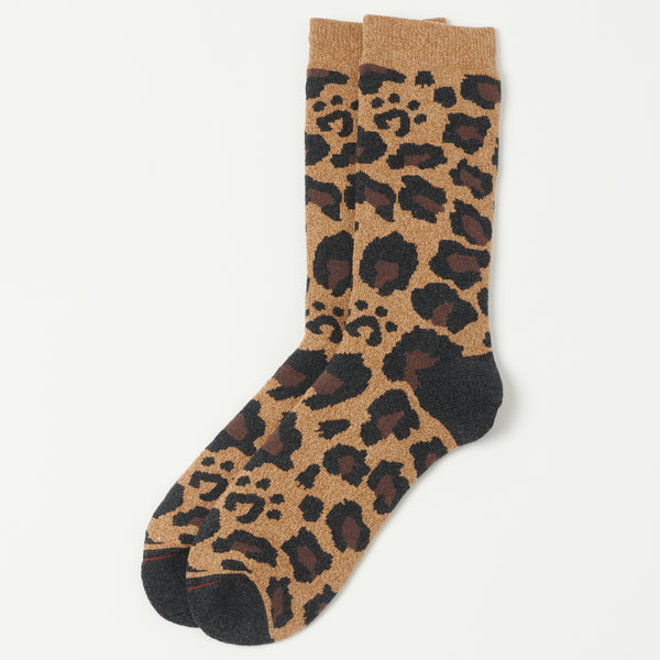 RoToTo Pile Leopard Crew Sock - Dark Beige