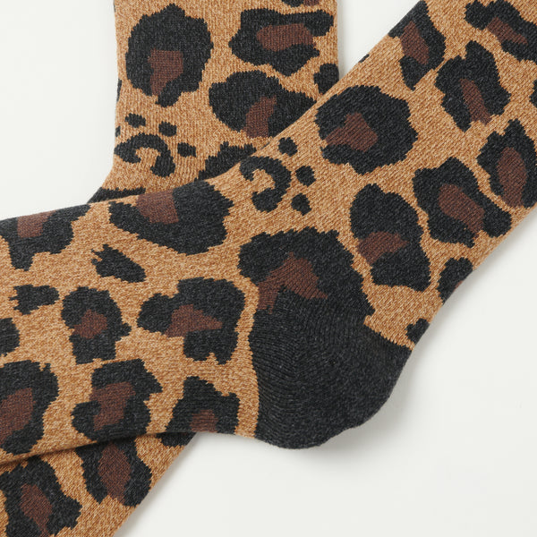 RoToTo Pile Leopard Crew Sock - Dark Beige