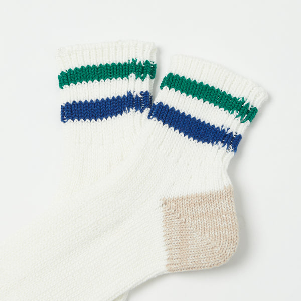 RoToTo O/S Ribbed Ankle Socks - White/Green/Dark Blue