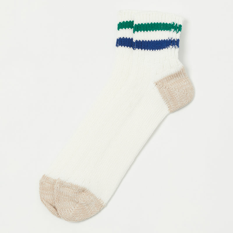 RoToTo O/S Ribbed Ankle Socks - White/Green/Dark Blue