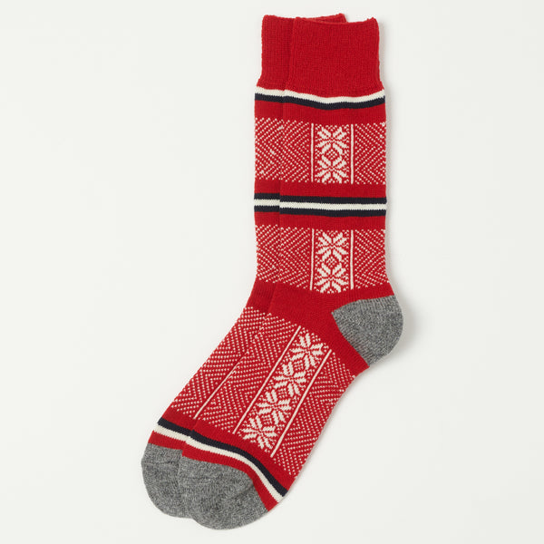 RoToTo Jacquard Crew Sock Ski Pattern - Red/Ivory