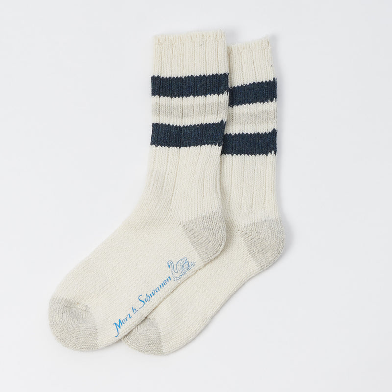 Merz b. Schwanen RW04 Recycled Wool Sock - Nature/Denim Blue