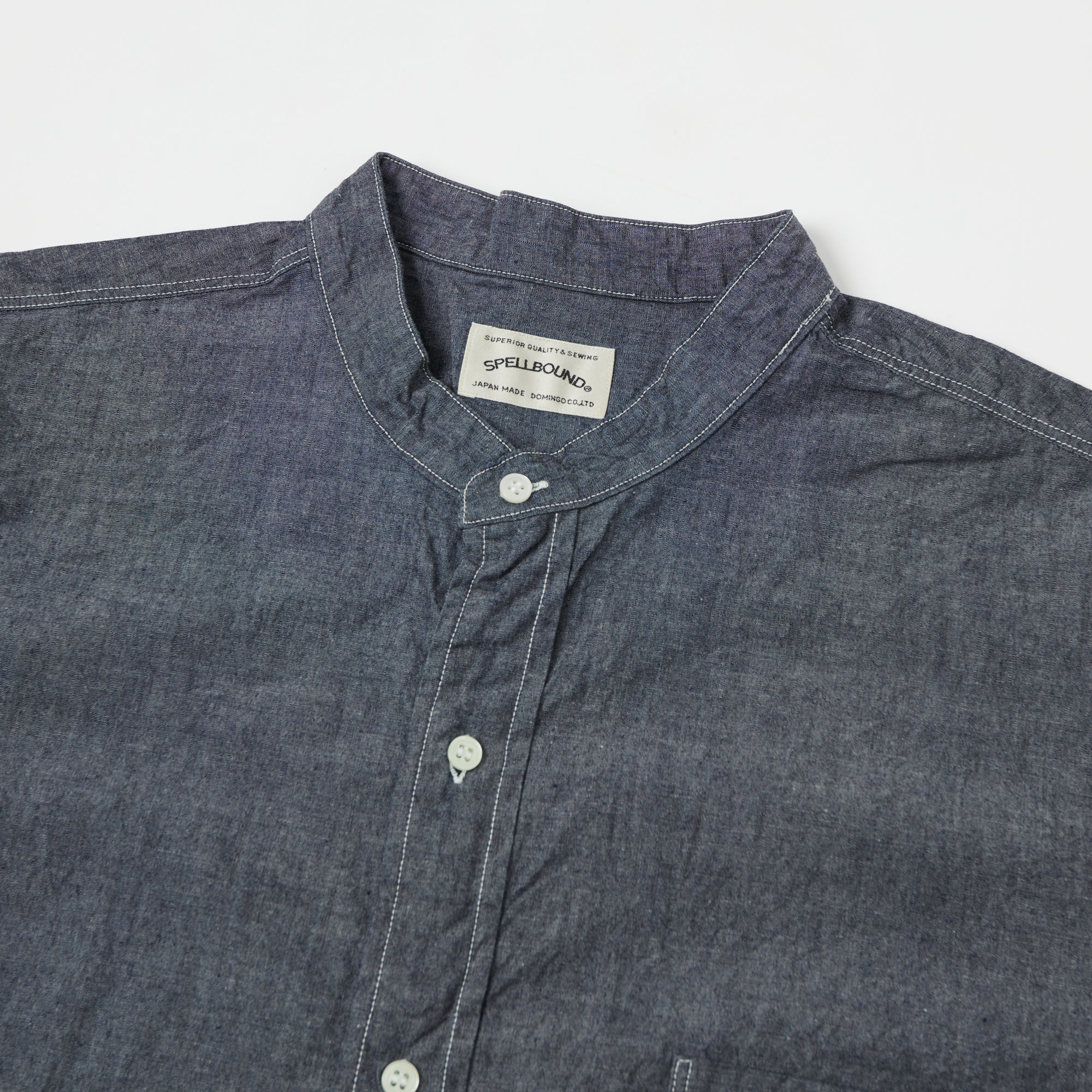 Spellbound Stand Collar Chambray Shirt - Navy