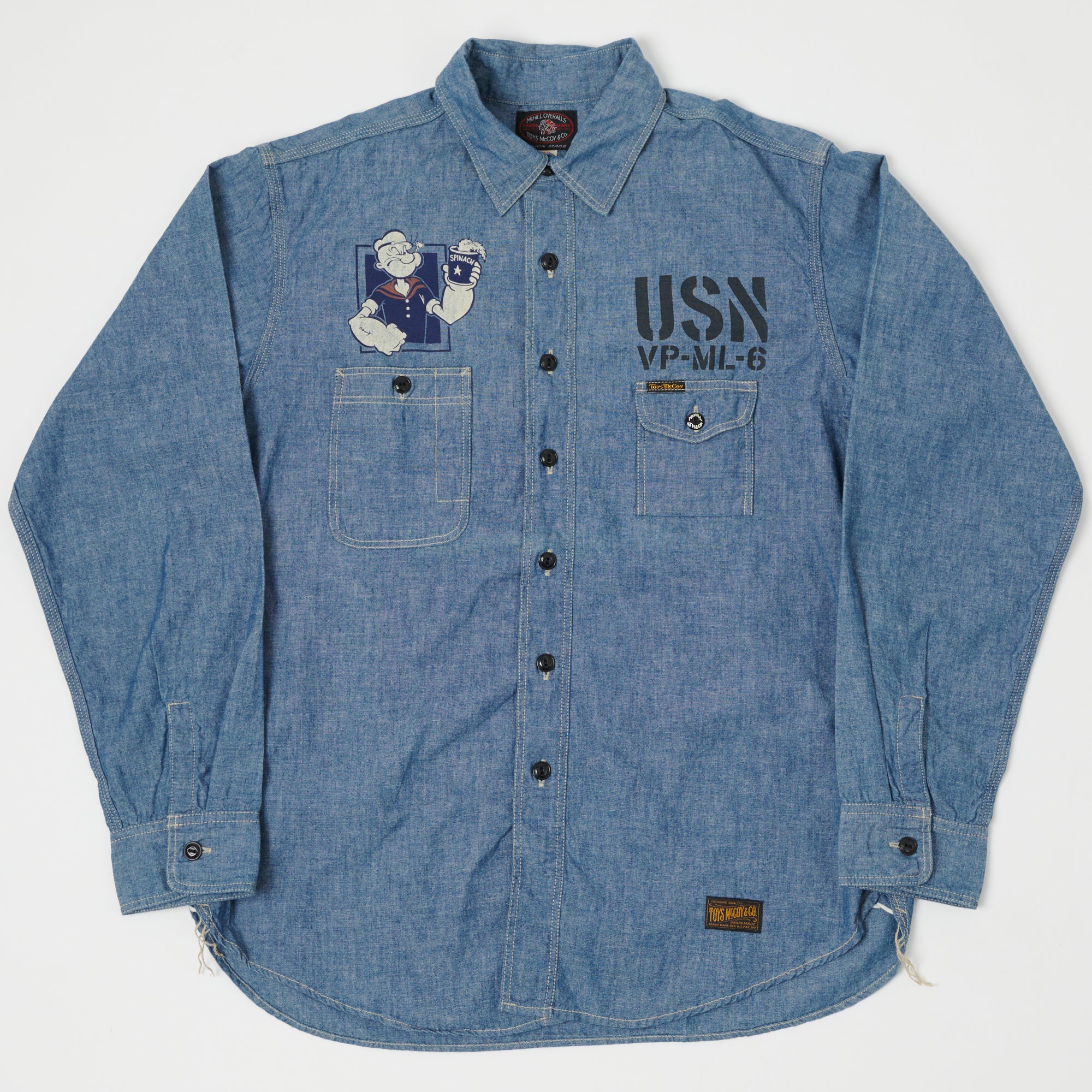 TOYS McCOY 'Popeye' Print Military Chambray Shirt - Blue