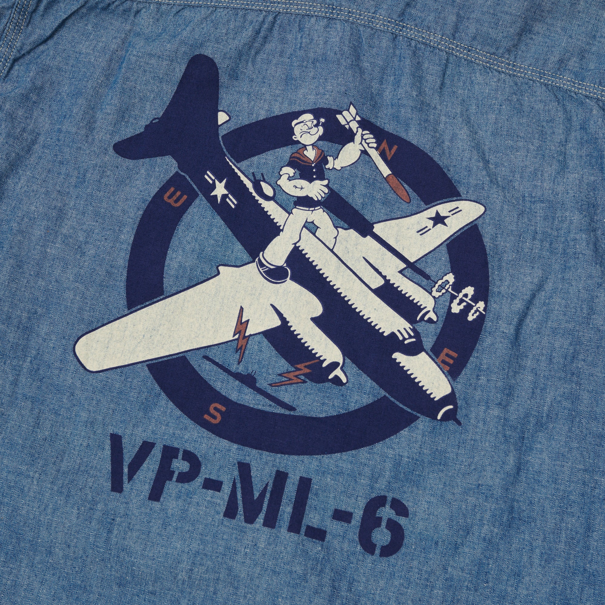 TOYS McCOY 'Popeye' Print Military Chambray Shirt - Blue