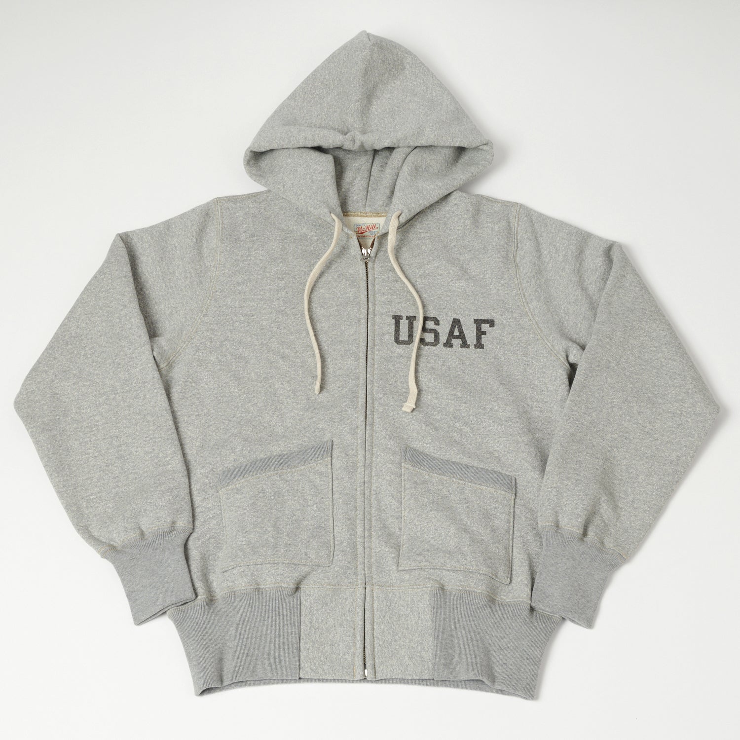 TOYS McCOY U.S.A.F Print Zip Through Hoodie - Heather Grey