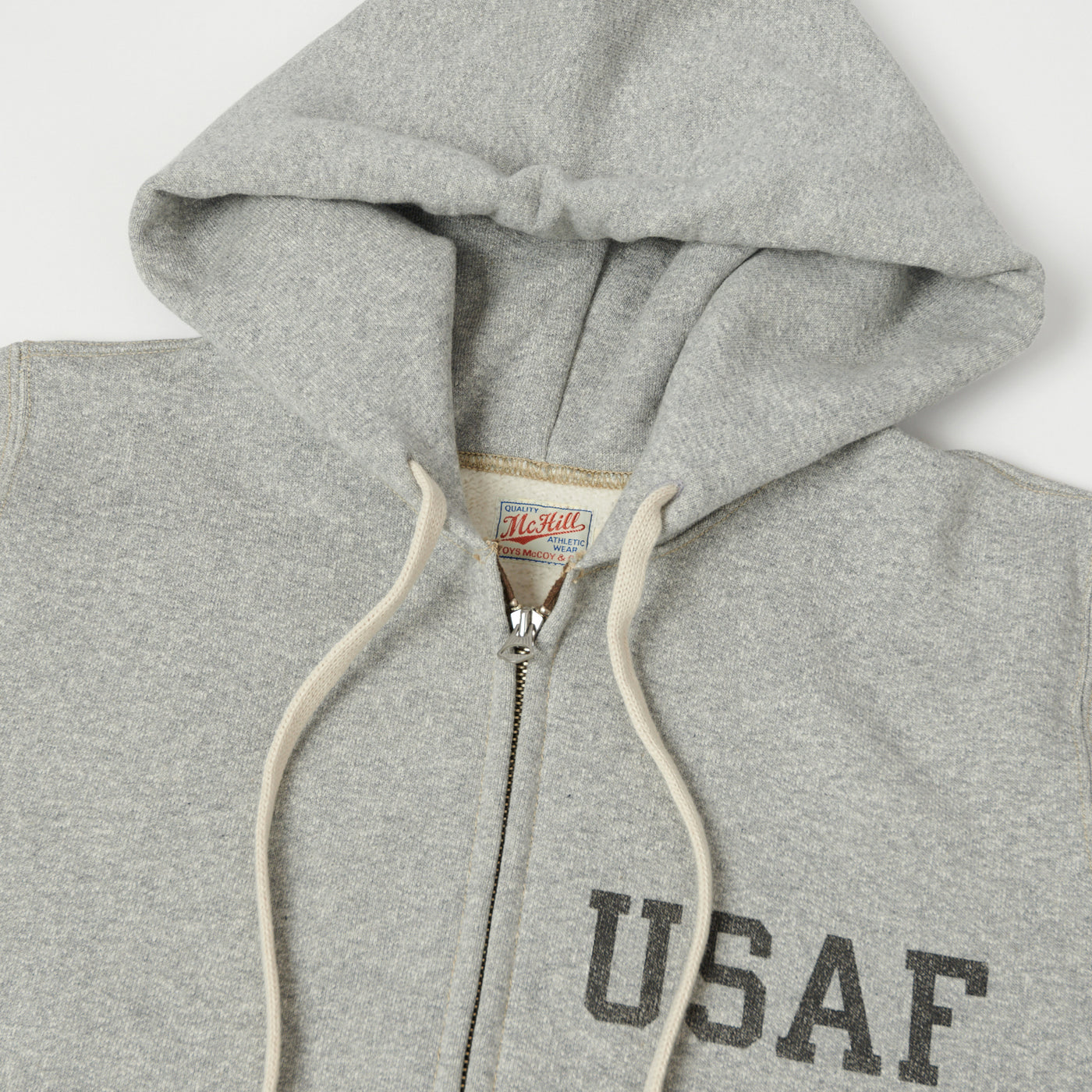 TOYS McCOY U.S.A.F Print Zip Through Hoodie - Heather Grey