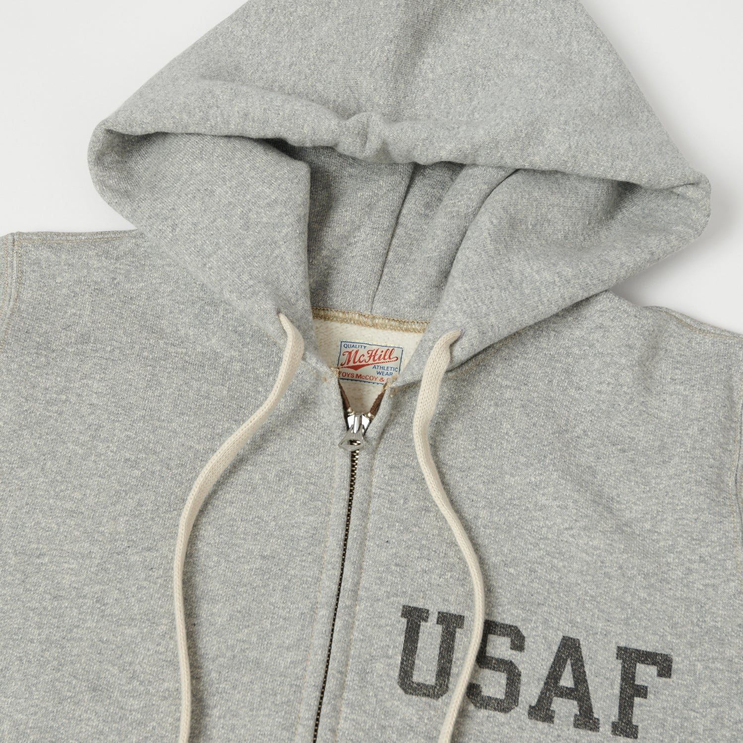 TOYS McCOY U.S.A.F Print Zip Through Hoodie - Heather Grey