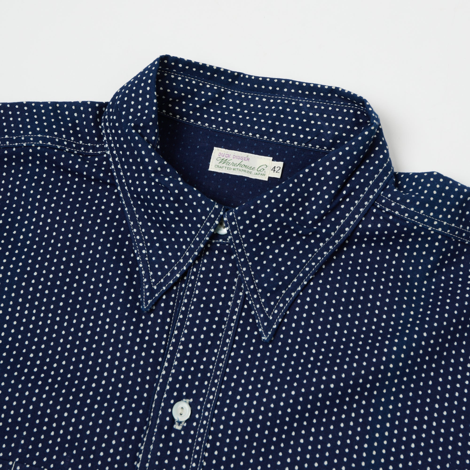 Warehouse & Co 3025 Duck Digger 'Wide Awake' Shirt - Indigo Dot