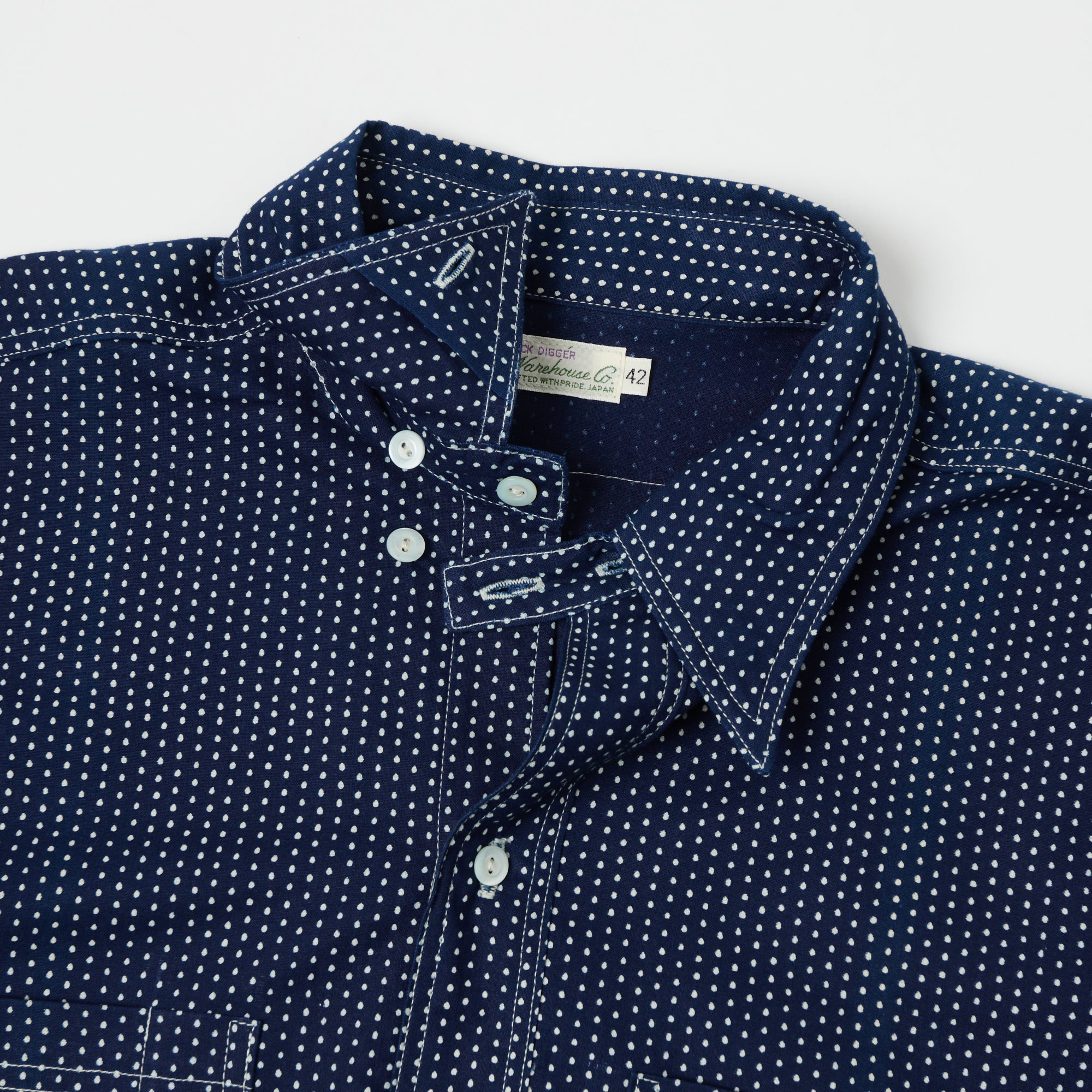 Warehouse & Co 3025 Duck Digger 'Wide Awake' Shirt - Indigo Dot