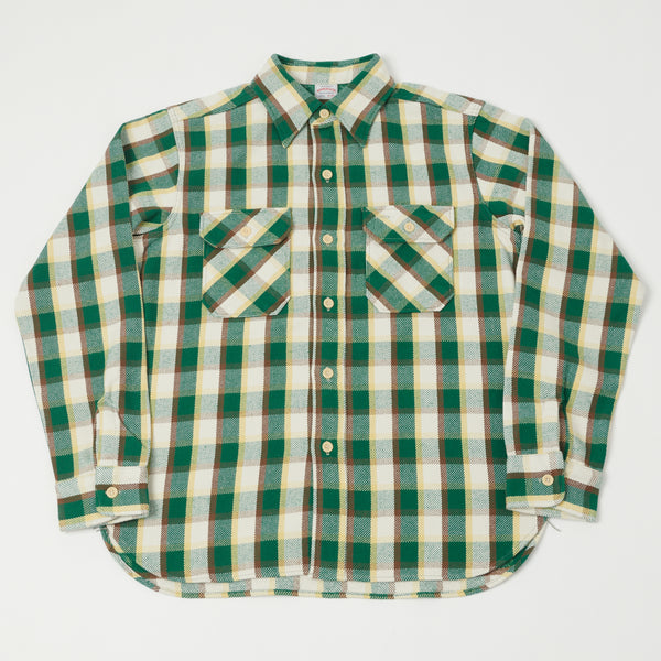 Warehouse 3104 'E Pattern' Check Flannel Shirt - Green