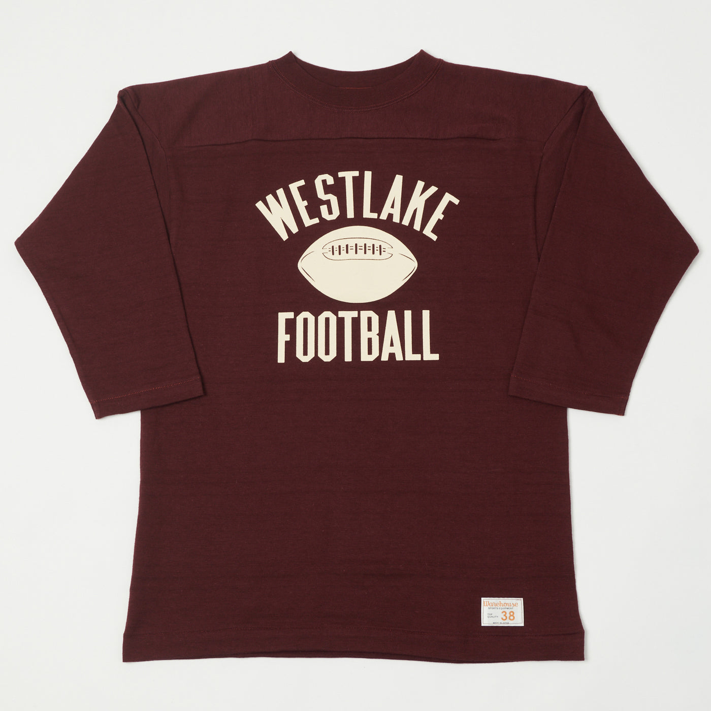 Warehouse & Co 4063 'West Lake' 3/4 Sleeve Football T-Shirt - Bordeaux