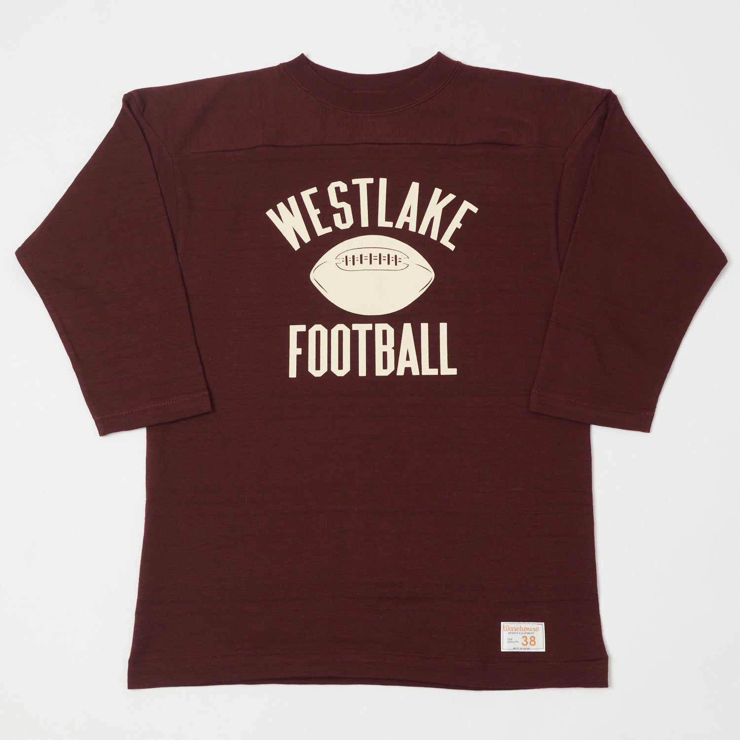 Warehouse & Co 4063 'West Lake' 3/4 Sleeve Football T-Shirt - Bordeaux